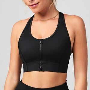 NWT Fabletics On-The-Go Zip Medium Impact Sports Bra, Black, M
